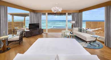 V Duplex Overwater Pool Villa   Bedroom In Out Shot